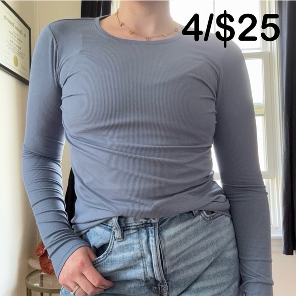 Nine West Slate Blue Ribbed Long Sleeve Top - Picture 1 of 5